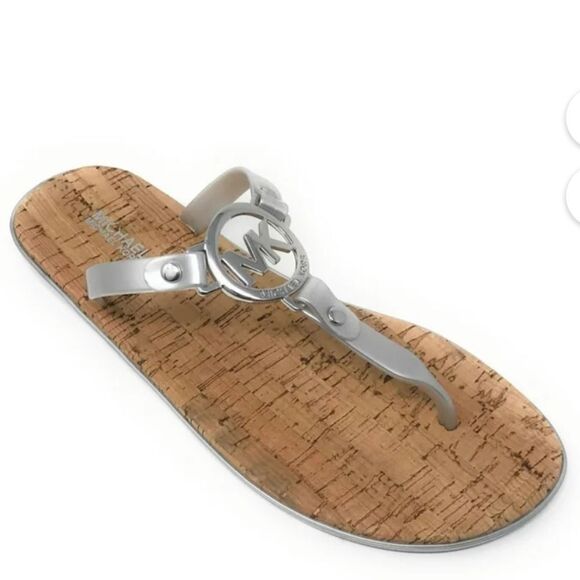 BRAND NEW MICHAEL KORS MK CHARM JELLY FLIP FLOP CORK BOTTOM SANDAL - Picture 1 of 16